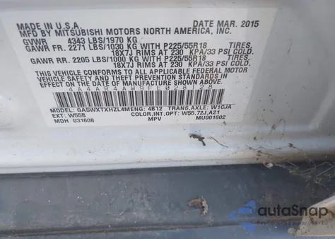 2015 Mitsubishi Outlander Sport Gt из США, поврежденный, VIN 4A4AR4AW9FE028128